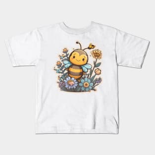 Adorable Bee with Flowers Cartoon Art Kids T-Shirt